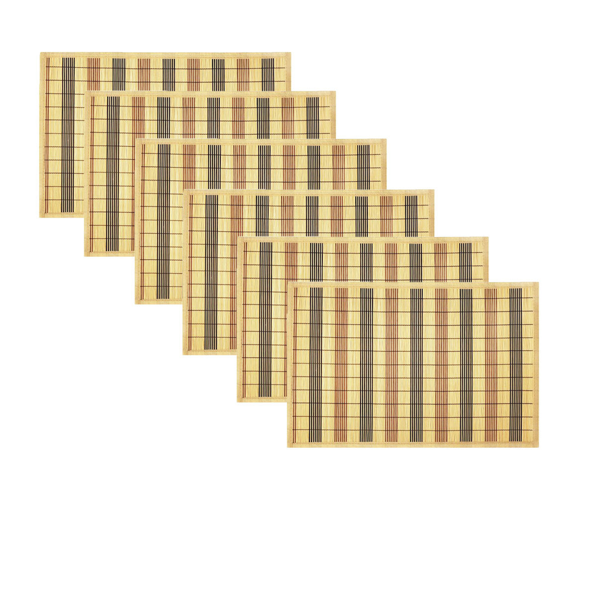 Set of 6 Orient Bamboo Table Placemats 30 x 45cm with Woven Non-skid Backing - SuperSaverAU - view 1