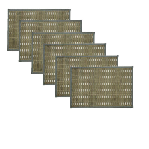 Set of 6 Streak Bamboo Table Placemats 30 x 45cm - Grey, Woven Design, Non-skid - SuperSaverAU - view 1