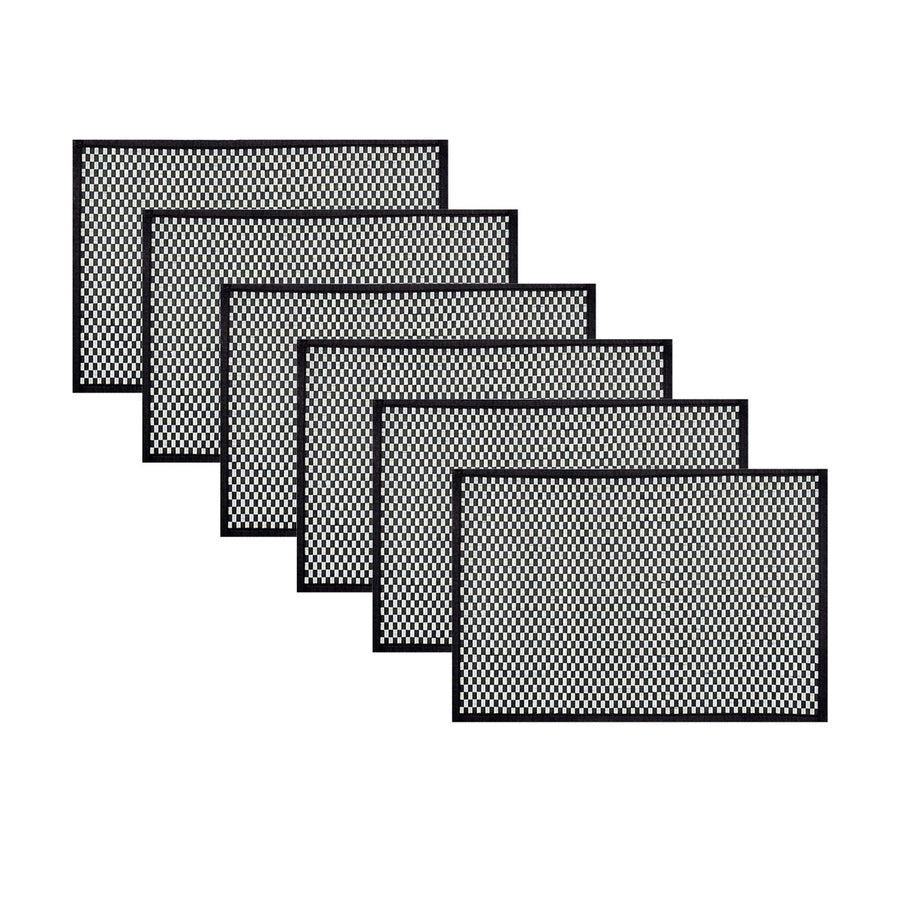 Checkered Black White Bamboo Table Placemats Set of 6 - 30 x 45cm - SuperSaverAU - view 1