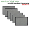 Checkered Black White Bamboo Table Placemats Set of 6 - 30 x 45cm - SuperSaverAU - view 2