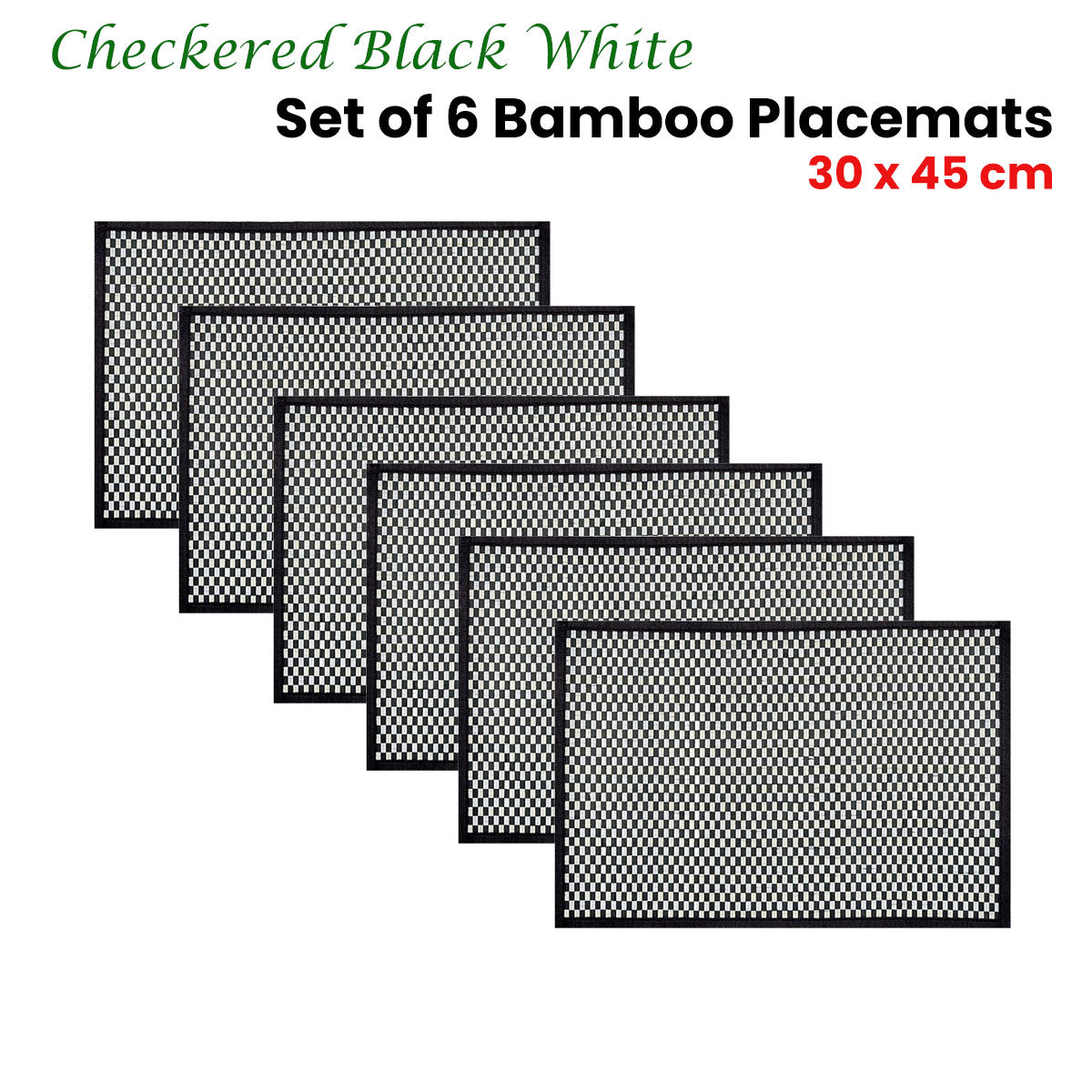 Checkered Black White Bamboo Table Placemats Set of 6 - 30 x 45cm - SuperSaverAU - view 2