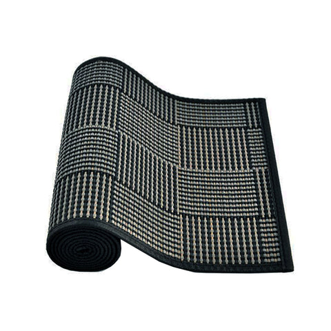 Louis Bamboo Table Runner 140 x 33cm - Black Grey Woven Design, Non-skid - SuperSaverAU - view 1