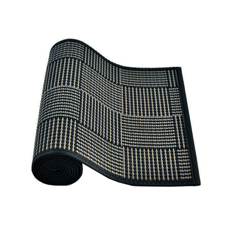 Louis Bamboo Table Runner 140 x 33cm - Black Grey Woven Design, Non-skid - SuperSaverAU - view 1