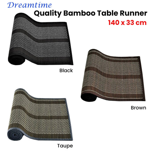 Dreamtime Bamboo Table Runner 140 x 33cm - Woven Design, Non-skid Backing, Taupe - SuperSaverAU - view 1