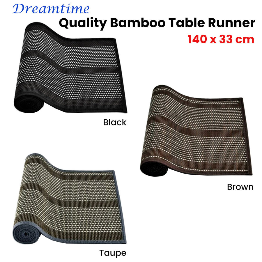 Dreamtime Bamboo Table Runner 140 x 33cm - Woven Design, Non-skid Backing, Taupe - SuperSaverAU - view 1