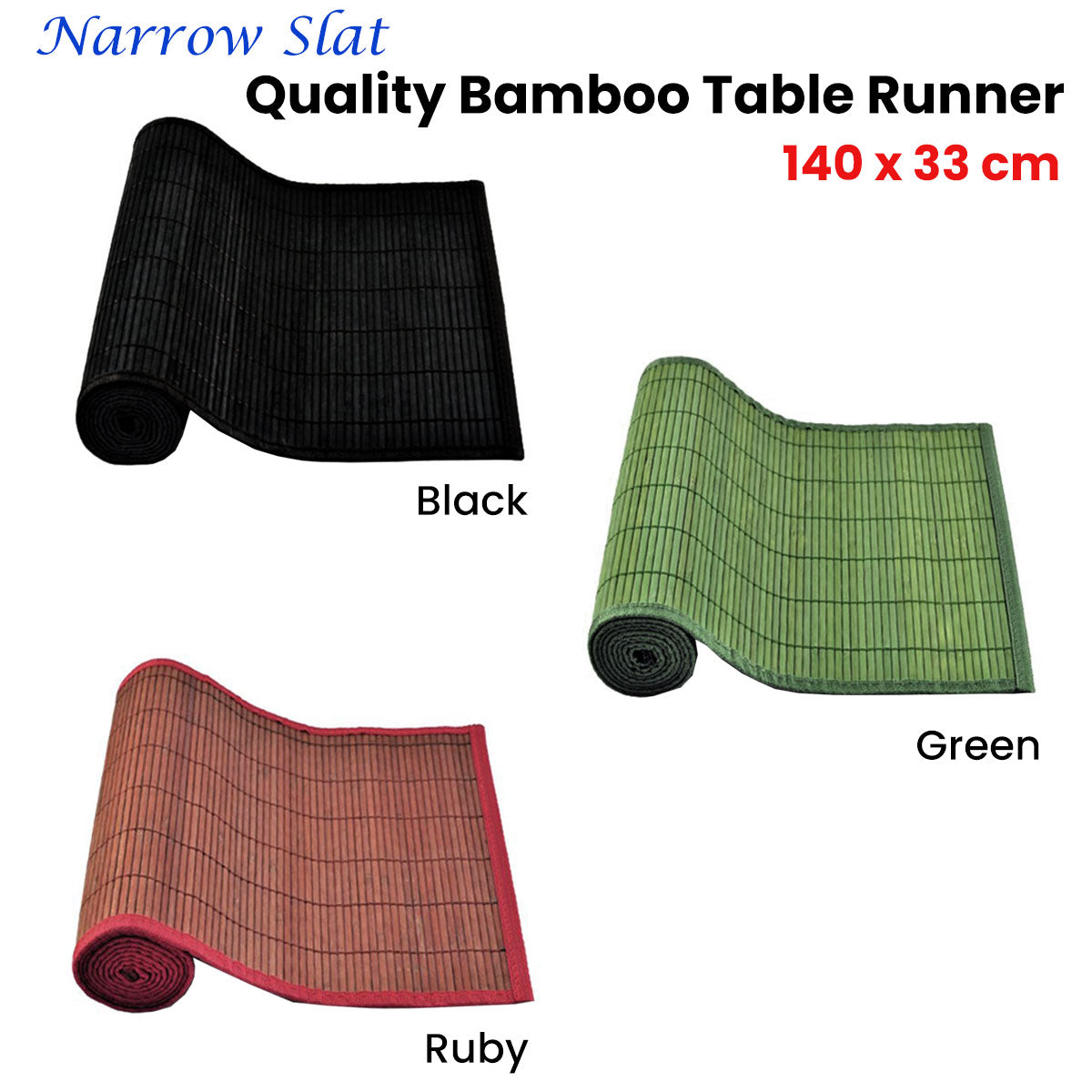 Narrow Slat Bamboo Table Runner 140 x 33cm - Green, Woven Design, Non-skid - SuperSaverAU - view 2