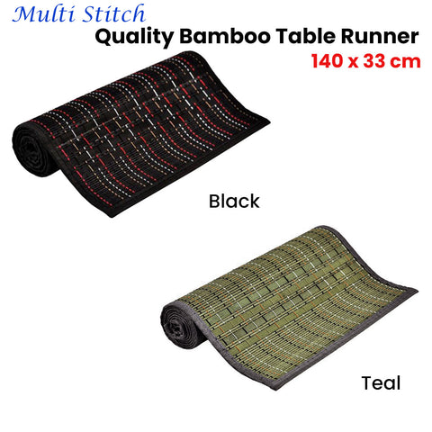 Multi Stitch Bamboo Table Runner 140 x 33cm - Woven Design, Non-skid Backing, Black - SuperSaverAU - view 1