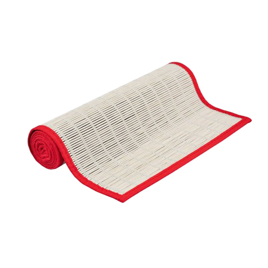 Bamboo Table Runner White with Red Border 140 x 33cm, Woven Non-skid Backing - SuperSaverAU - view 1
