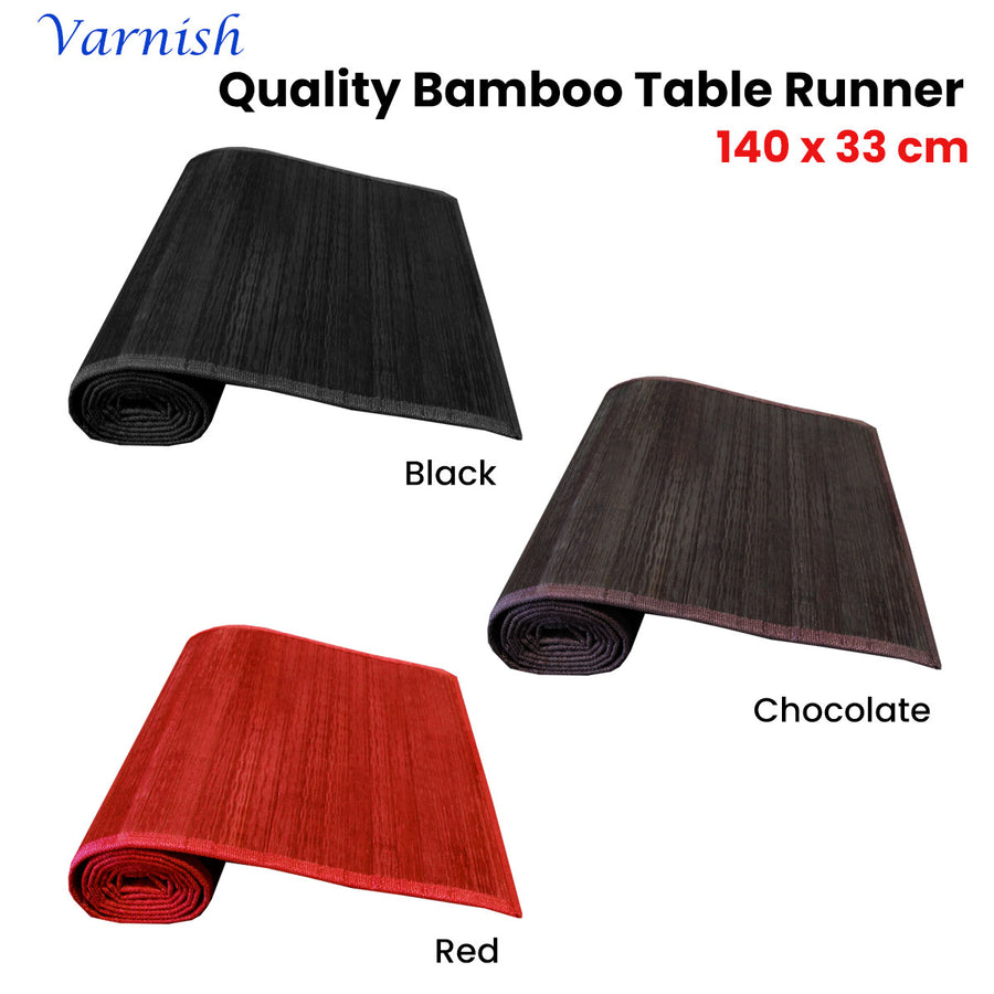 Varnish Bamboo Table Runner 140 x 33cm Red - Woven Design, Non-skid Backing - SuperSaverAU - view 1