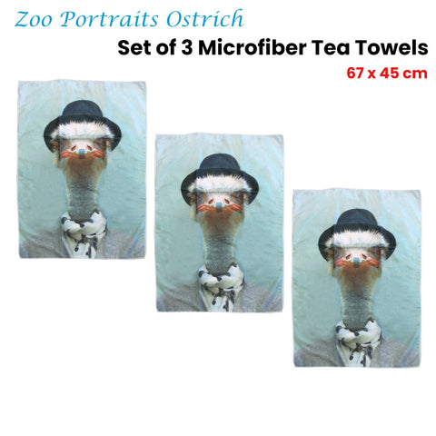 Set of 3 Zoo Portraits Microfiber Tea Towels 67 x 45 cm - Animal Print Design - SuperSaverAU - view 1
