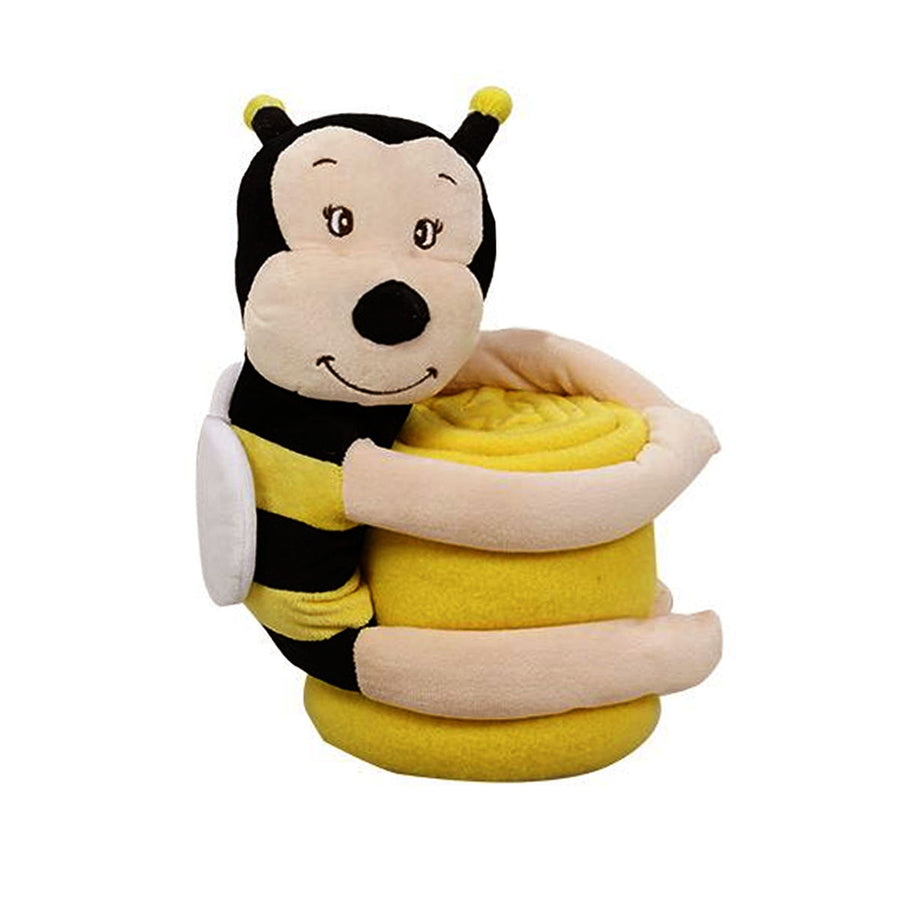 Comfortable Plush Baby Blanket with Toy - 65 x 96cm, Embroidery Design, Bumble Bee - SuperSaverAU - view 1