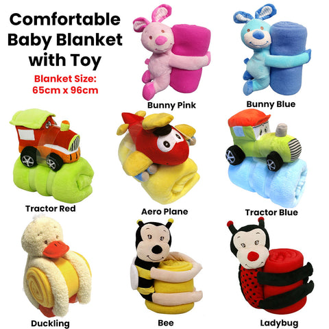 Comfortable Plush Baby Blanket with Toy Tractor - 65 x 96cm, Machine Washable - SuperSaverAU - view 1