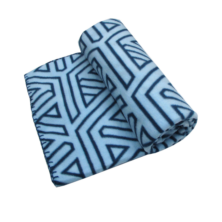 Aerial Printed Fleece Throw Rug 130 x 150 cm Blue Geo - Soft, Warm, Easy Care - SuperSaverAU - view 1
