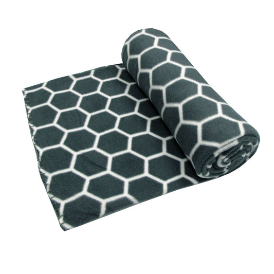 Aerial Printed Fleece Throw Rug 130 x 150 cm Charcoal Honeycomb, Soft & Warm