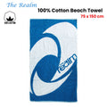 The Realm Cotton Beach Towel with Wave Print - Blue, 75 x 150cm