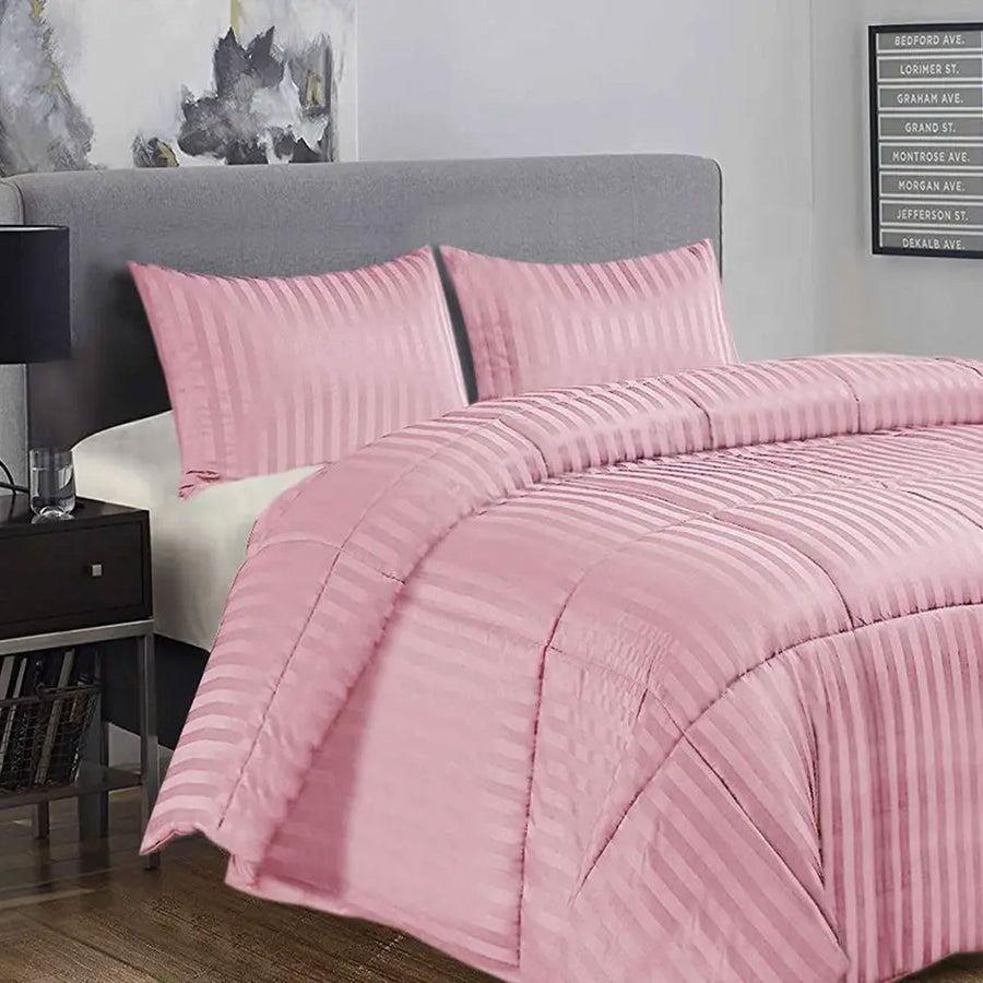 Ramesses Damask Stripe Comforter Set – Pink King, 3 Piece