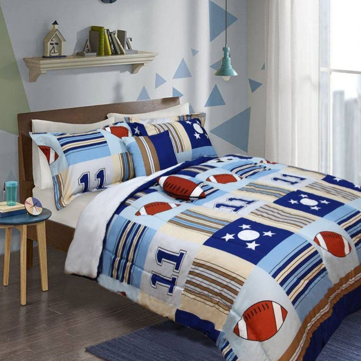 Ramesses 5 Piece Kids Comforter Set Sports, Double, Quilted Football Design - SuperSaverAU - view 1