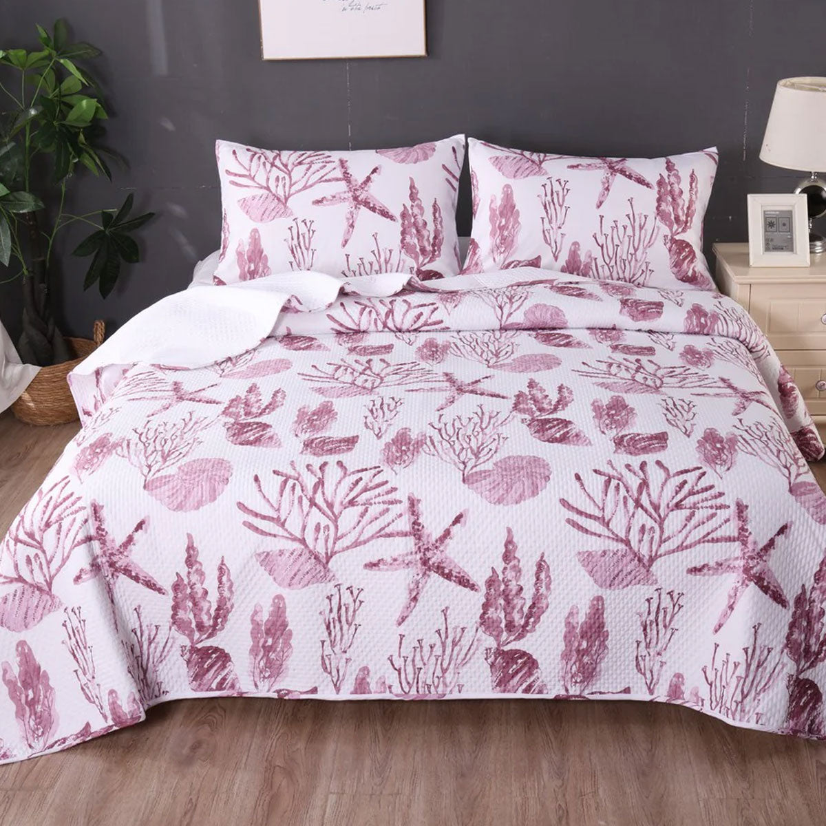 Ramesses Coast Pink 3 Pcs Bamboo Blend Reversible Comforter Set King - SuperSaverAU - view 1