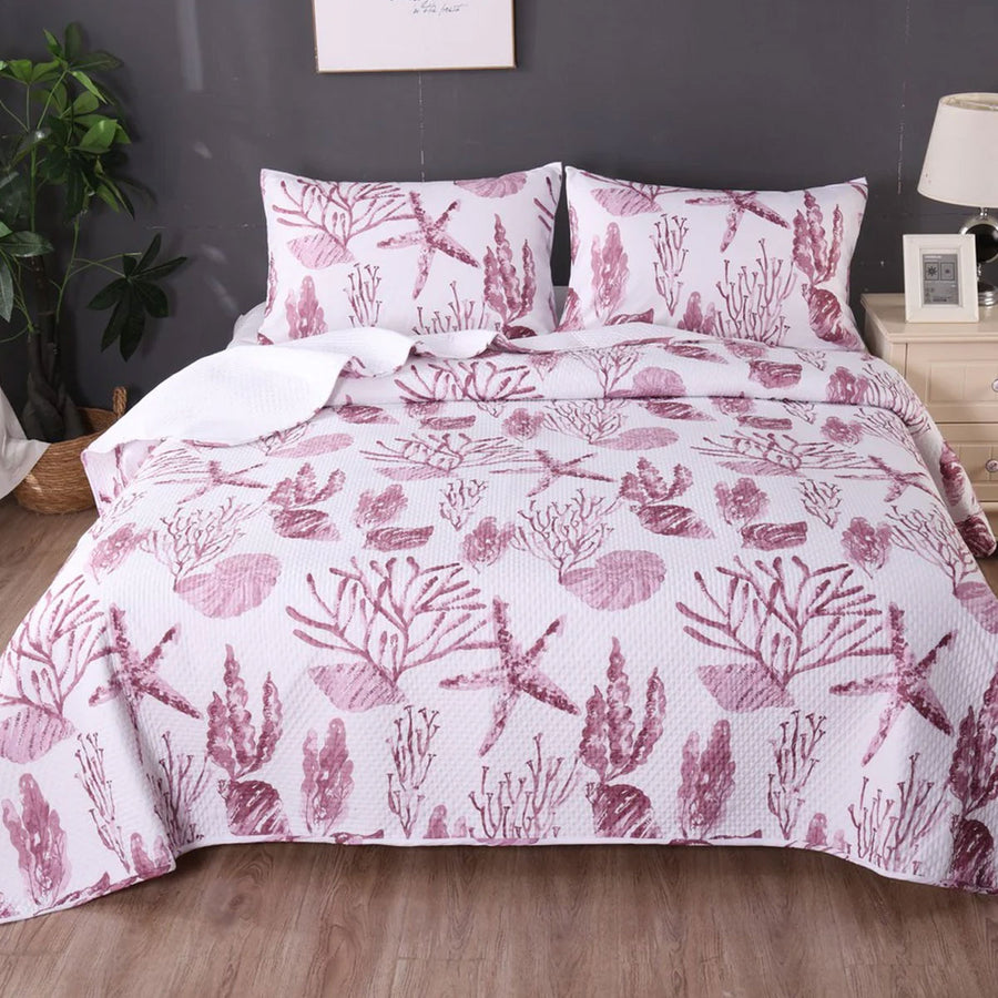 Ramesses Coast Pink 3 Pcs Bamboo Blend Reversible Comforter Set King - SuperSaverAU - view 1