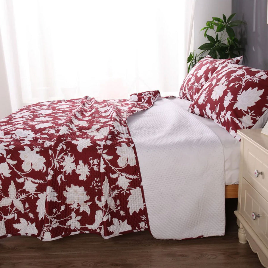 Ramesses Spring Red 3 Pcs Bamboo Blend Reversible Comforter Set King - SuperSaverAU - view 1