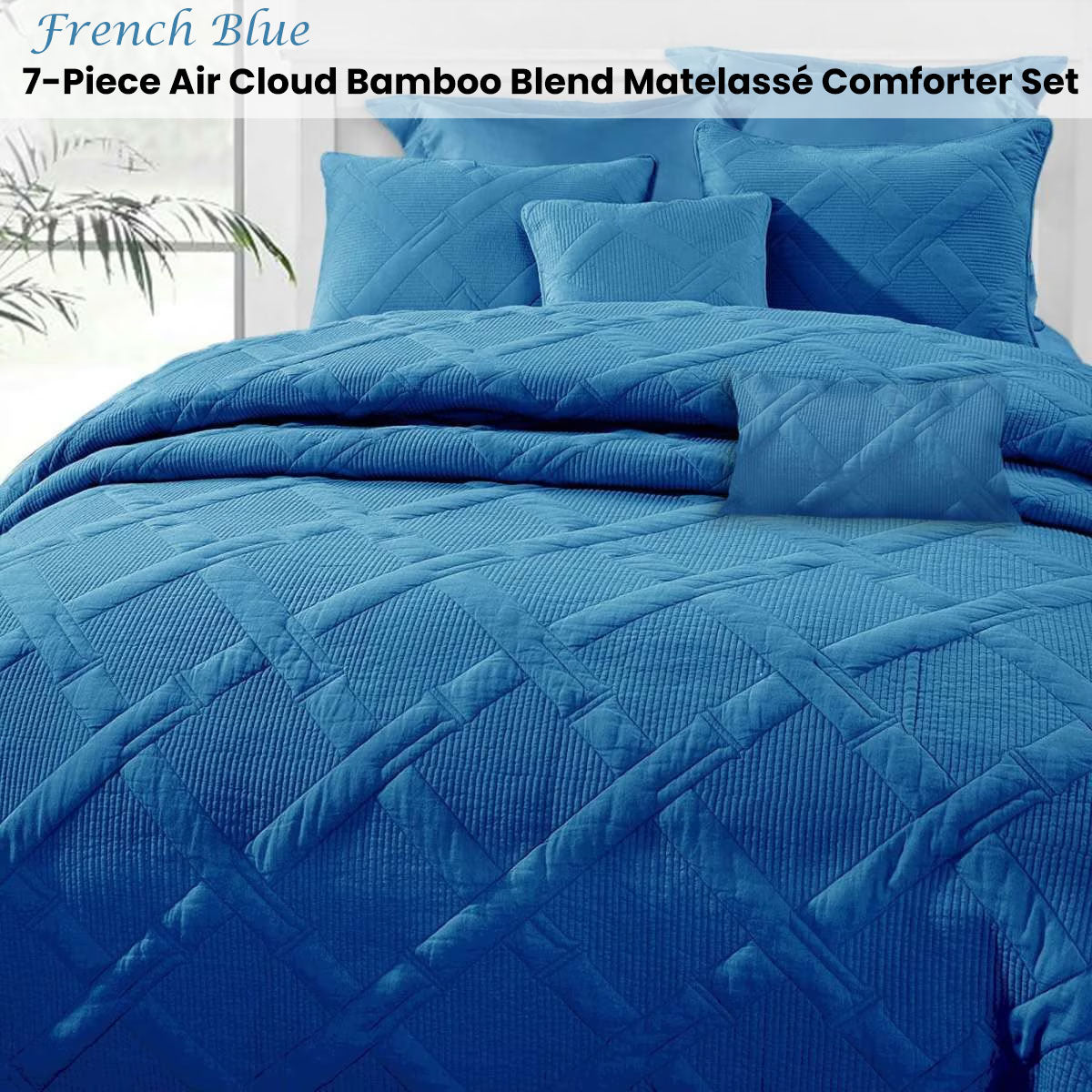 Ramesses Air Cloud Bamboo Blend Matelasse Comforter Set - French Blue, Queen