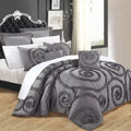 Ramesses Floral Ruffled 7 Piece Deluxe Comforter Set - Charcoal Queen
