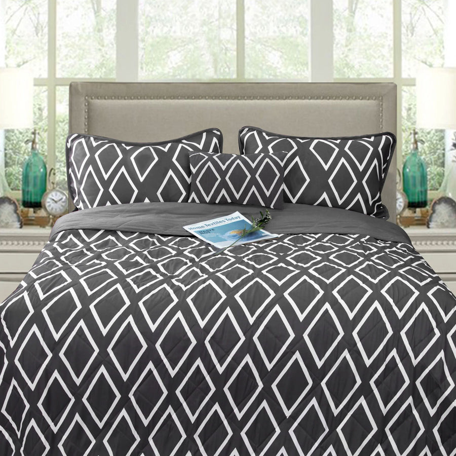 Ramesses Alena Reversible Ultrasonic Comforter Set - Charcoal Queen