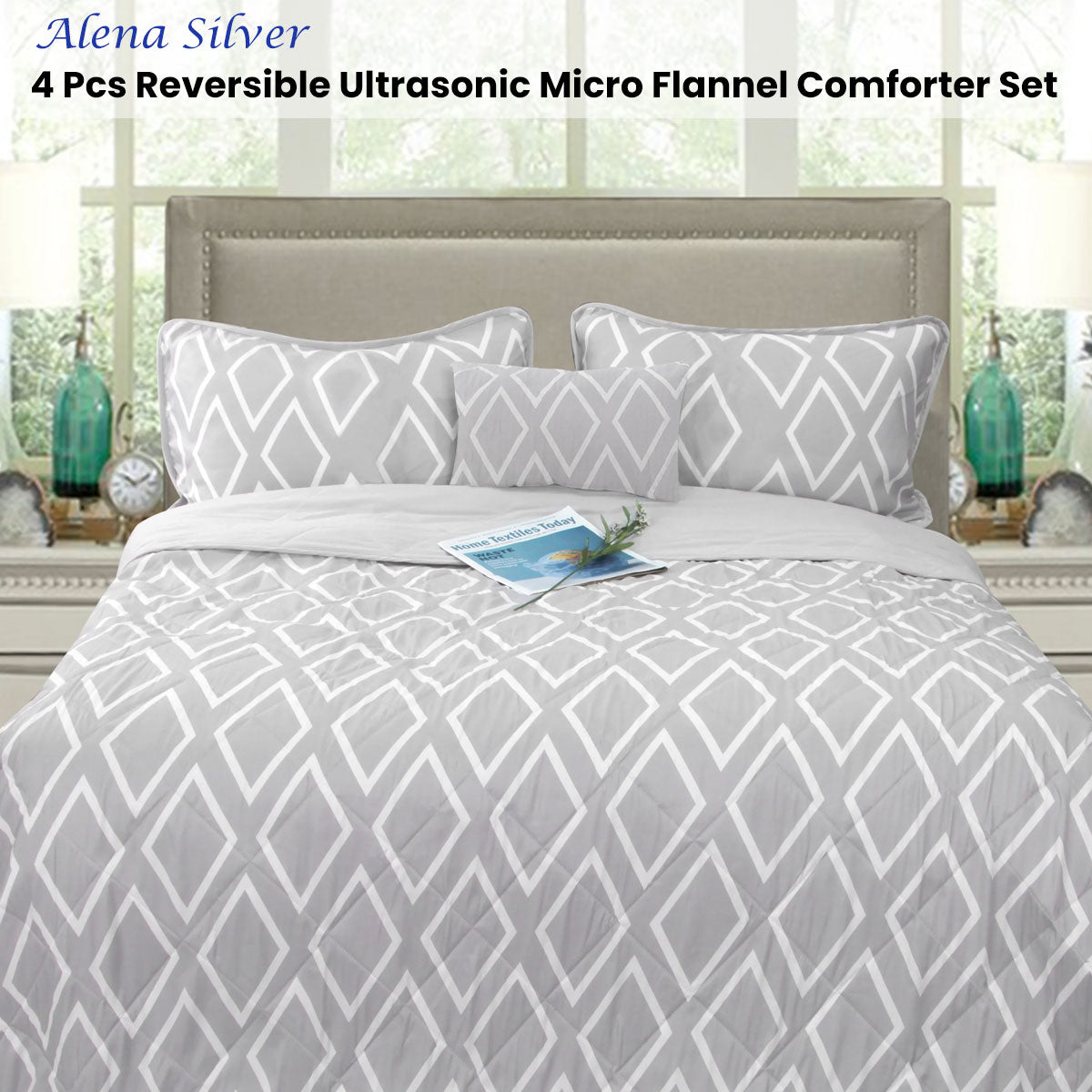 Ramesses Alena Silver 4 Pcs Reversible Ultrasonic Comforter Set Queen - SuperSaverAU - view 1