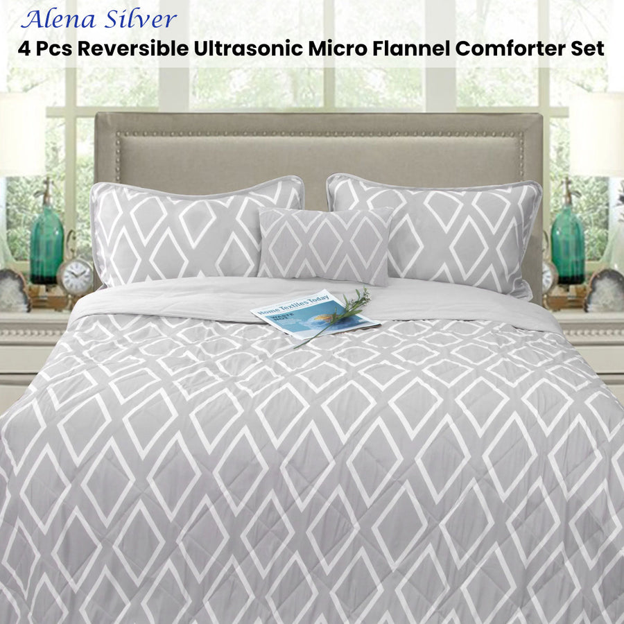 Ramesses Alena Silver 4 Pcs Reversible Ultrasonic Comforter Set Queen - SuperSaverAU - view 1