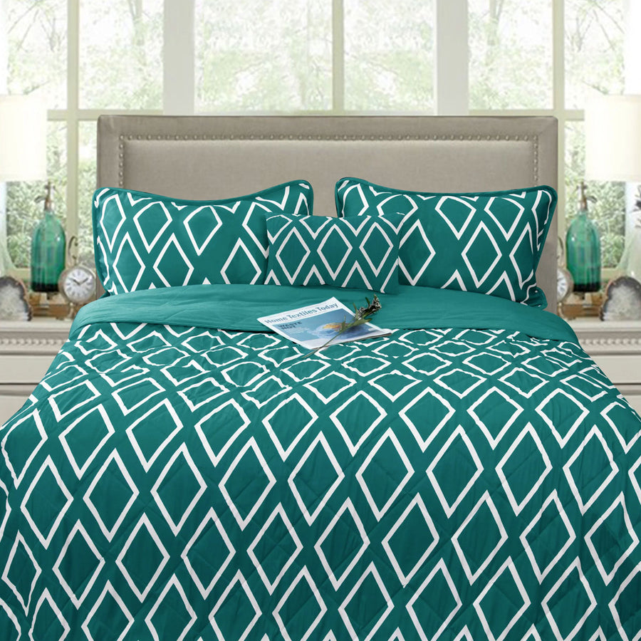 Ramesses Alena Reversible Ultrasonic Comforter Set - Teal Queen