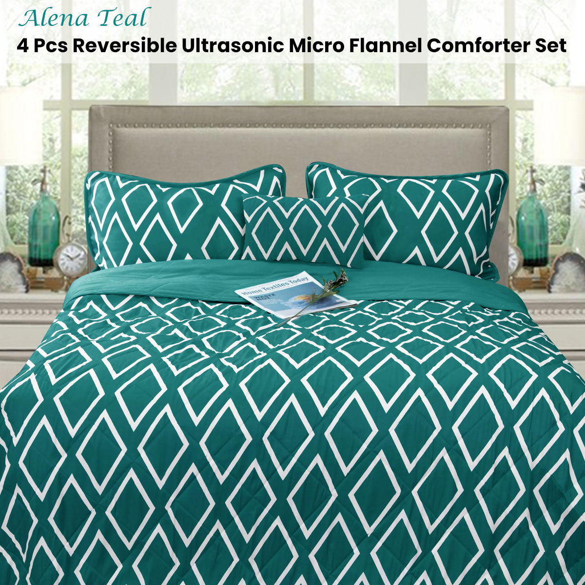 Ramesses Alena Reversible Ultrasonic Comforter Set - Teal Queen