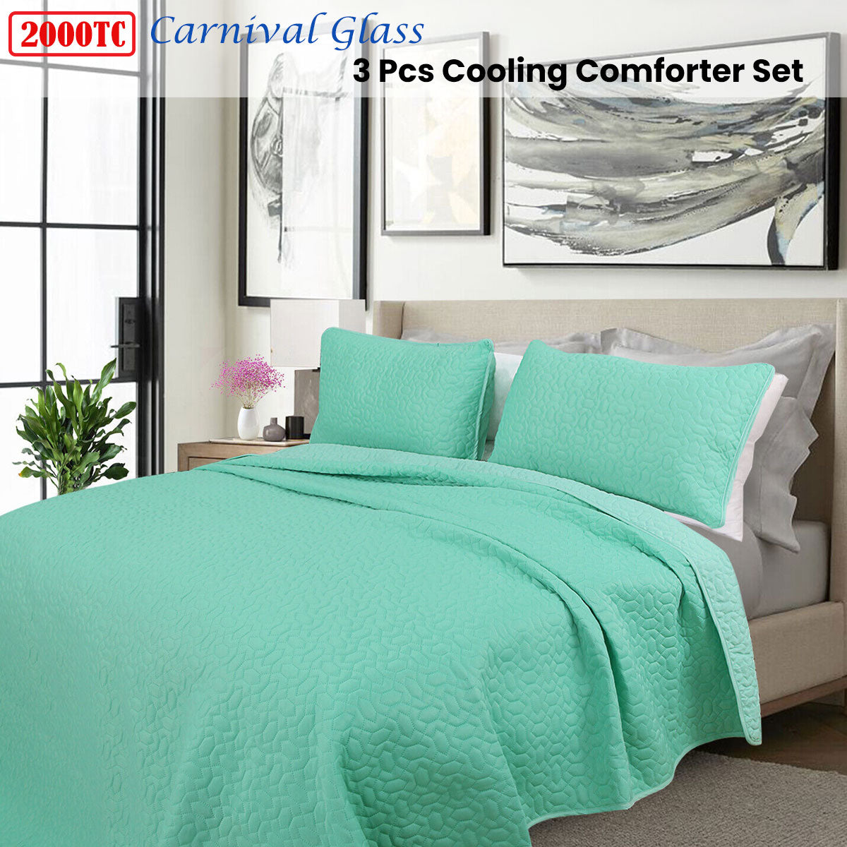 Shangri La 2000TC Carnival Glass Cooling Comforter Set Queen - Embroidered, Soft, Machine Washable - SuperSaverAU - view 1