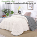Shangri La Sleet Sherpa Fleece Reversible Comforter Set Queen - 3 Pcs, Cozy Microfiber - SuperSaverAU - view 2