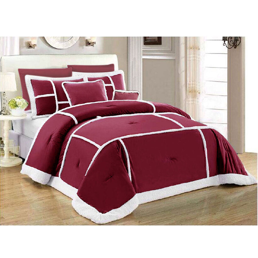 Ramesses Soho Sherpa 7 Piece Comforter Set - Burgundy Queen