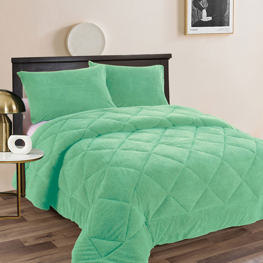 Ramesses Teddy Fleece 3 Piece Comforter Set - Aqua (Frost) King