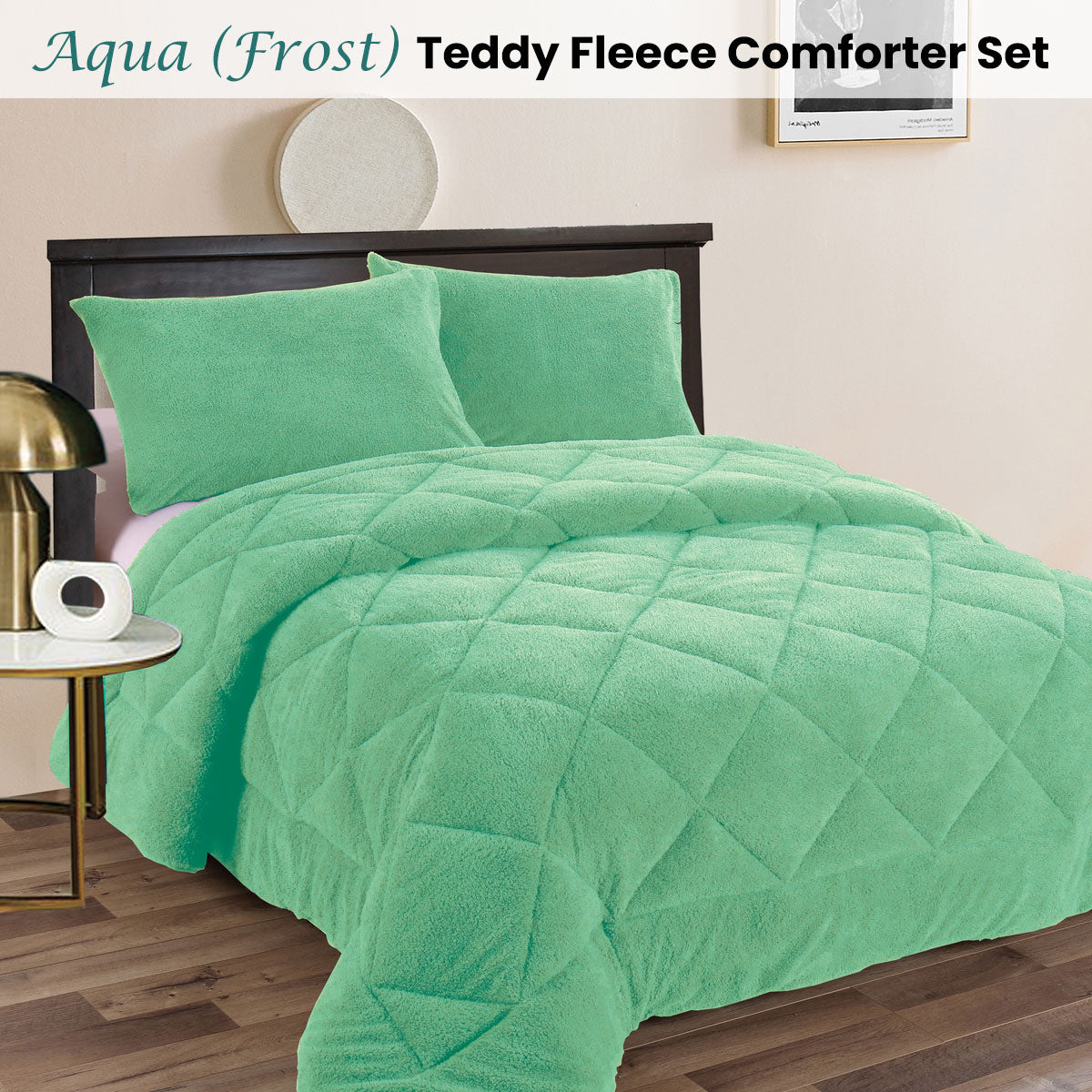 Ramesses Teddy Fleece 3 Piece Comforter Set - Aqua (Frost) King
