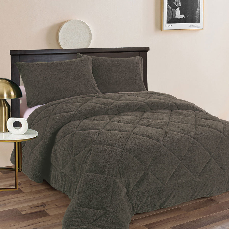 Ramesses Teddy Fleece 3 Piece Comforter Set - Charcoal King