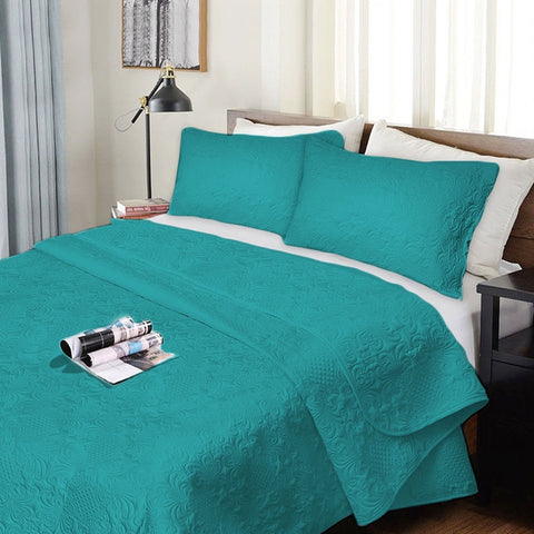 Ramesses Ultrasonic Comforter Set with Quilted Damask Design - Teal, King