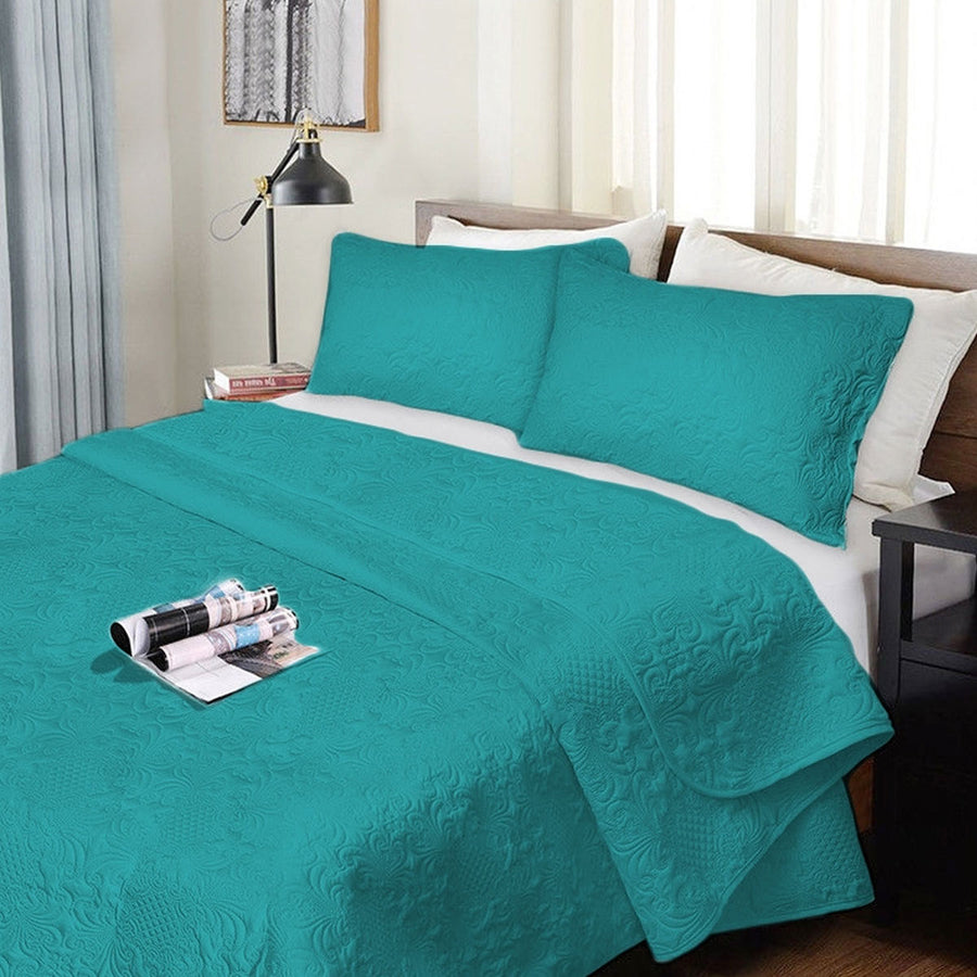 Ramesses Ultrasonic Comforter Set with Quilted Damask Design - Teal, King
