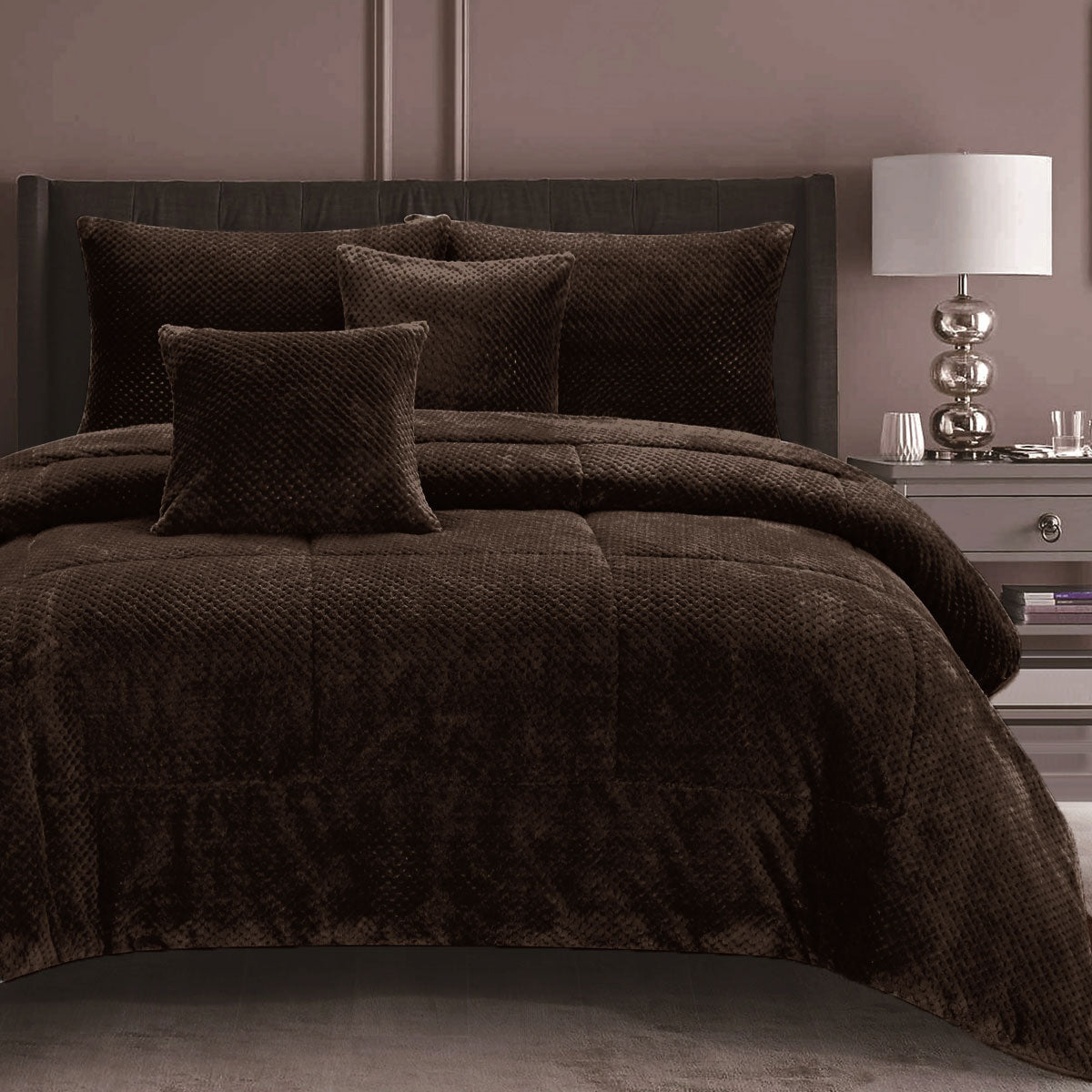 Ramesses Waffle Fleece Mocha 3 Pcs Comforter Set Double - Warm Cozy Design - SuperSaverAU - view 1