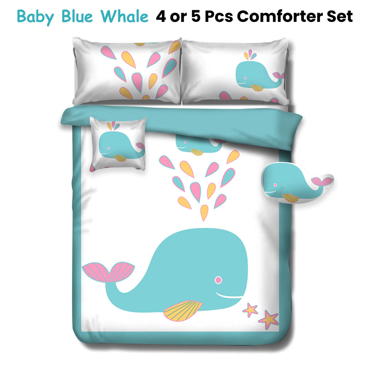 Ramesses Baby Blue Whale Kids Adventure 4 Piece Comforter Set - Single