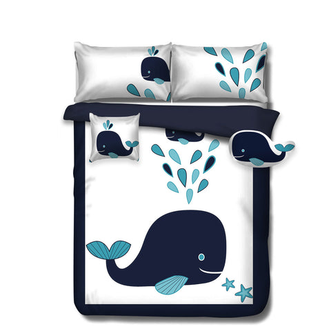 Ramesses Navy Whale Kids Adventure 5 Pcs Comforter Set Double - Ultra-soft, Wrinkle Resistant - SuperSaverAU - view 1
