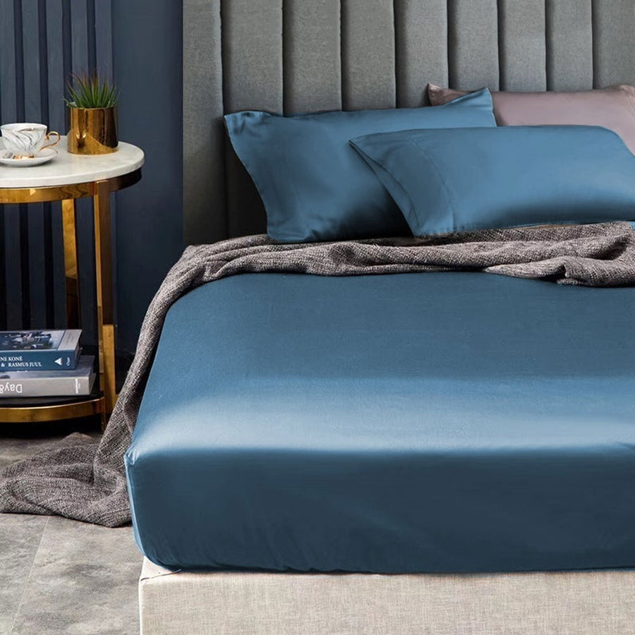 Ramesses 1500TC Egyptian Cotton Sateen Fitted Sheet Combo Set - Classic Blue King Single