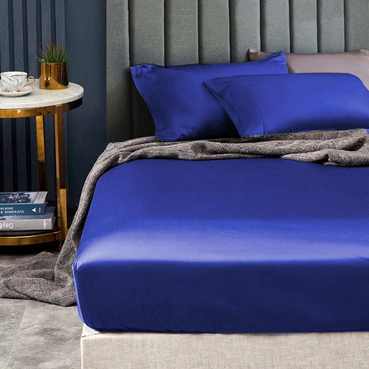 Ramesses 1500TC Egyptian Cotton Sateen Fitted Sheet Combo Set - Royal Blue Mega King