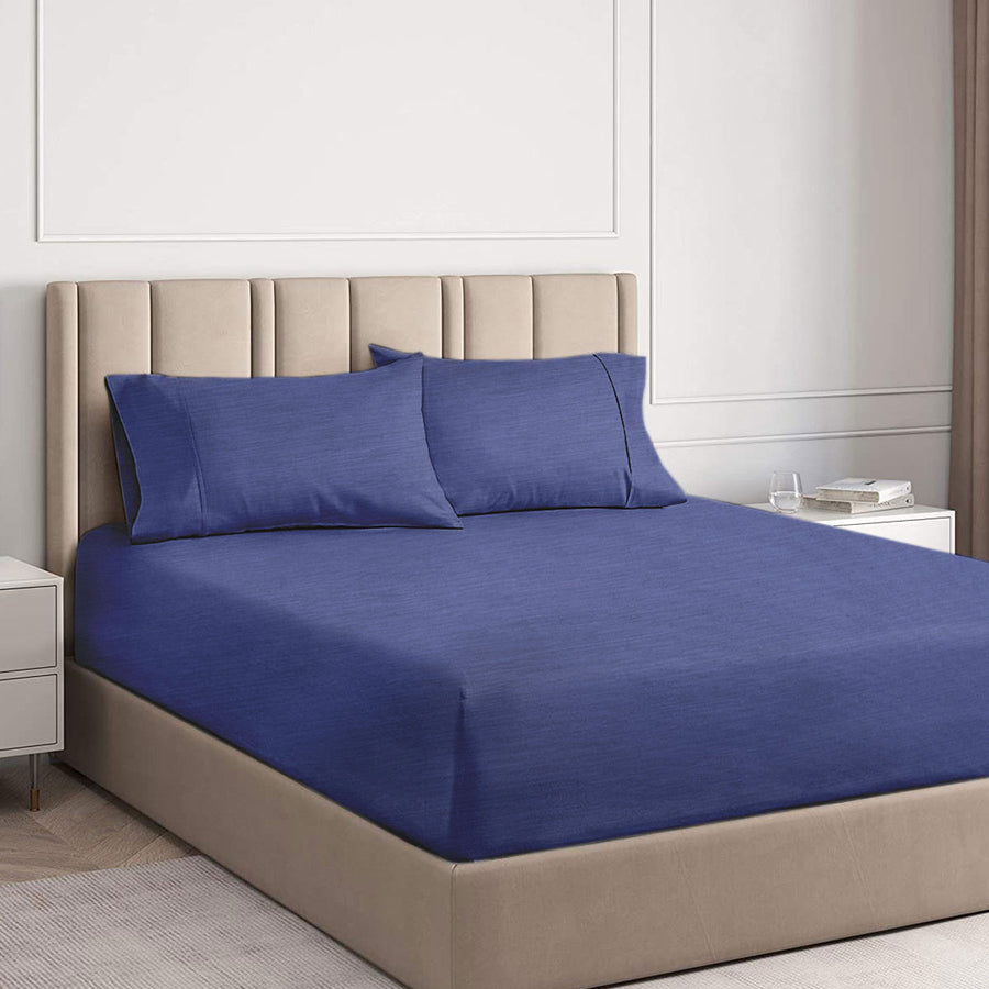Ramesses Cooling Bamboo Fitted Sheet & Pillowcase Set 2000TC - Royal Blue, Queen
