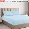 Ramesses Cooling Bamboo Fitted Sheet & Pillowcase Set 2000TC - Steel Blue, Queen