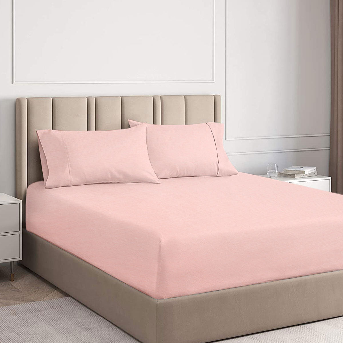 Ramesses Cooling Bamboo Fitted Sheet & Pillowcase Set 2000TC - Tea Rose, Queen