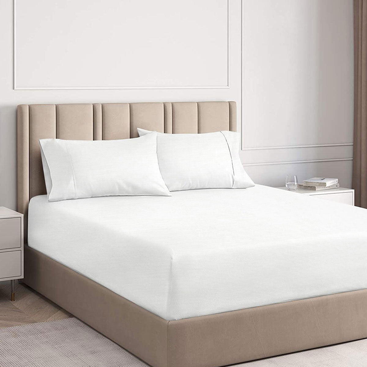 Ramesses Cooling Bamboo Fitted Sheet & Pillowcase Set 2000TC - White, Queen
