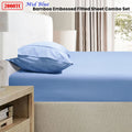 Ramesses 2000TC Bamboo Blend Embossed Fitted Sheet Combo Set - Mid Blue Single