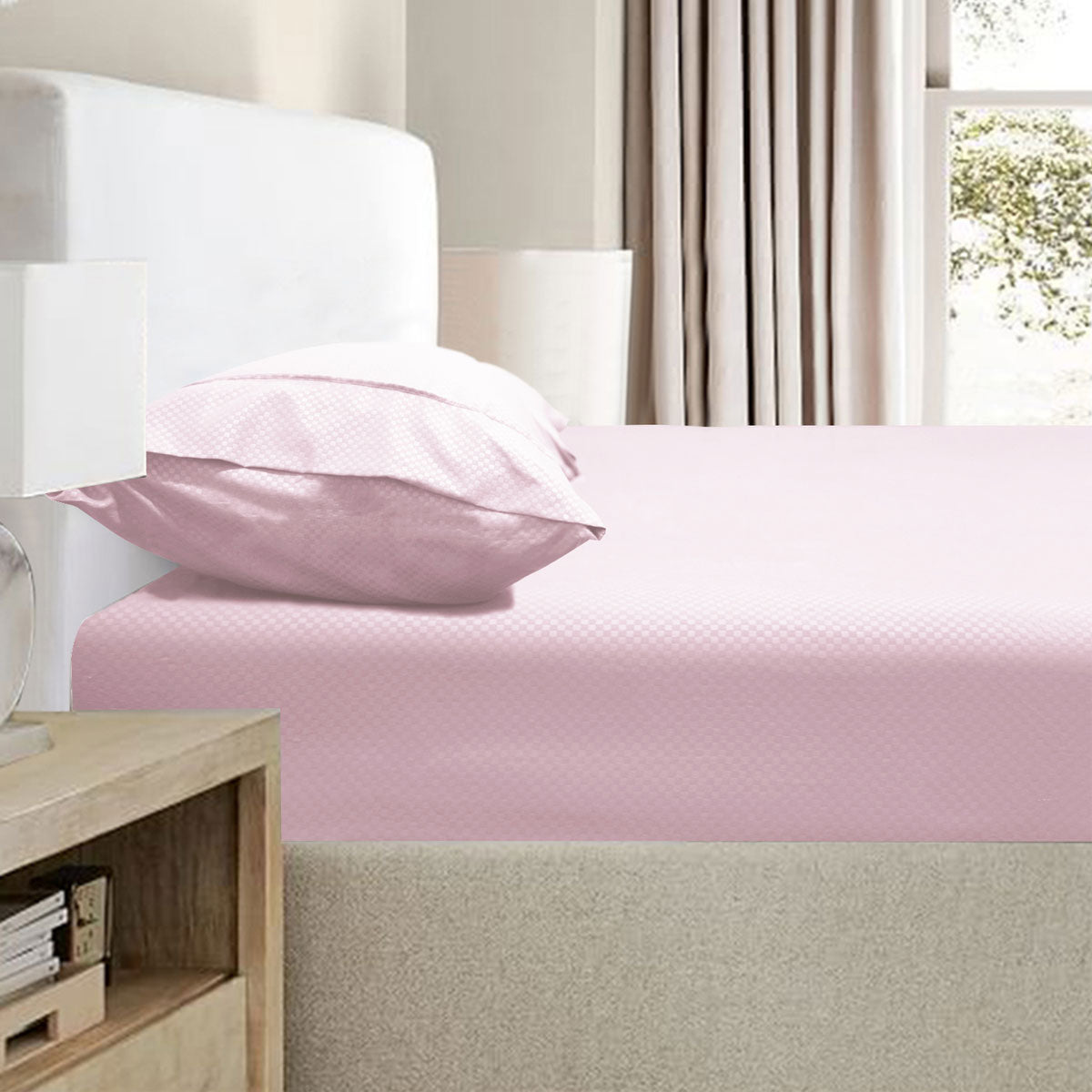 Ramesses 2000TC Bamboo Blend Embossed Fitted Sheet Combo Set Pink King